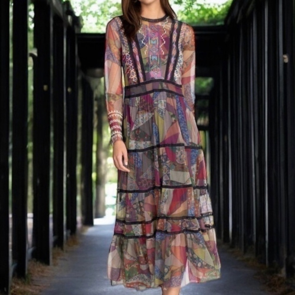 ❤️‍🔥🌺🌸💐🌹Luxury Johnny Was Biya Gervase mesh dress XL🌺🌸💜🌷❤️‍🔥